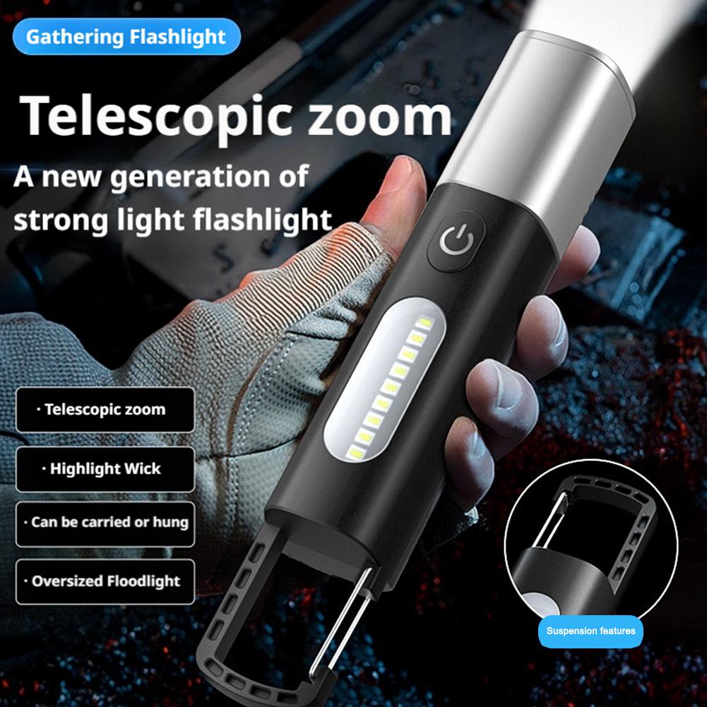 Multi-Functional Flashlight with Charging Cable with Strong Light And Soft Side Lamp for Outdoor Work And Camping