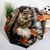 Autumn Leaves Squirrel Umbrella Automatic Open/close, Sturdy Iron Frame & 8-Rib Struct, Umbrella for Women & Men, Christmas Gift
