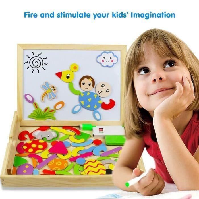 Puzzles en Bois Magnétique Jouets Educatif avec Tableau Noir Double Face pour Bambin Enfants Garcon Filles 3 4 5 Ans