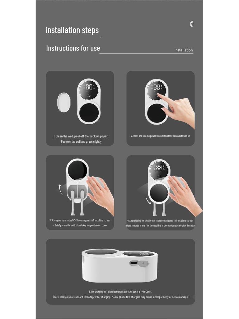 Smart Wall-Mount Electric Toothbrush Holder with UV Sterilizer and Air Dryer