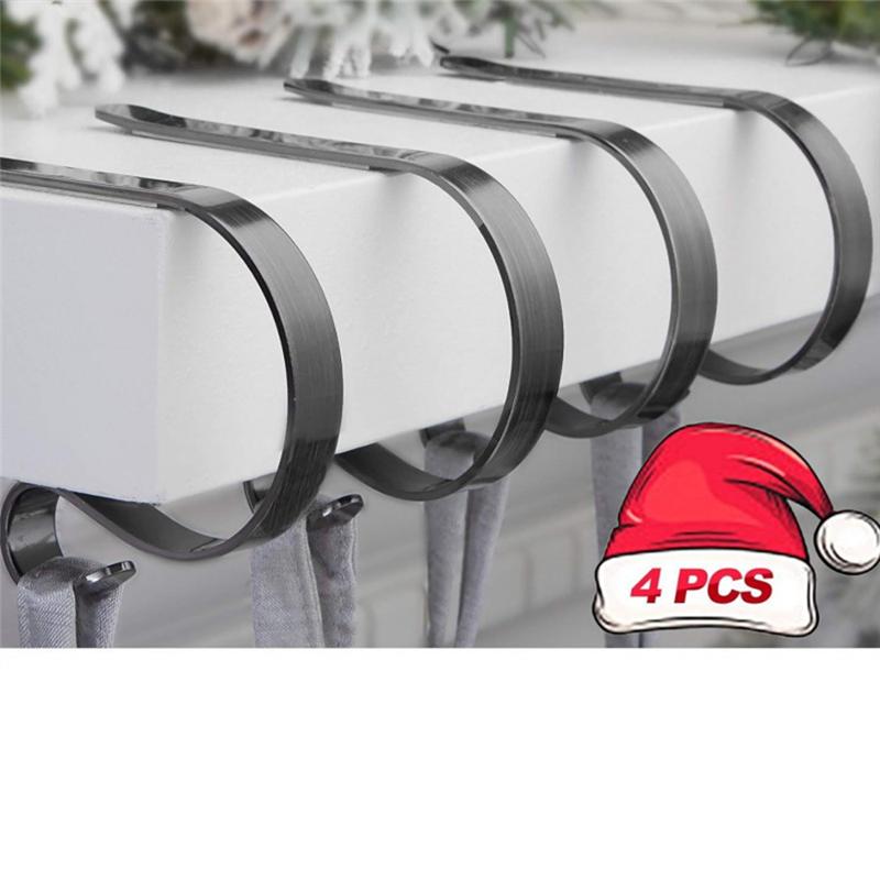 A84X-Fireplaces Hook Set Of 4 Christmas Metal Hooks Slip Stocking Holder For Home Table Handbag Hanger Decorations