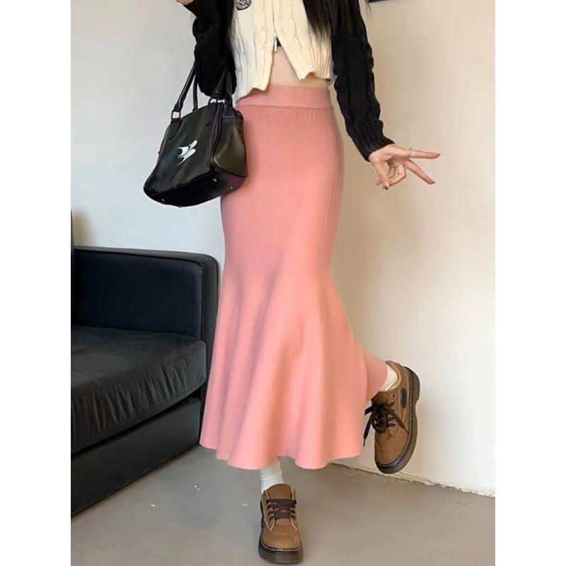 Women's Autumn and Winter Knitted Mid-length Solid Colour Slim Fishtail Half-body Skirt