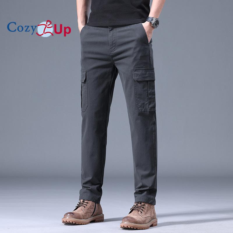 Cozy Up Men's Slim Fitting and Luxurious Small Straight Leg Workwear Pants, Fashionable and Versatile Elastic Casual Khaki Color Multi Pocket Pants