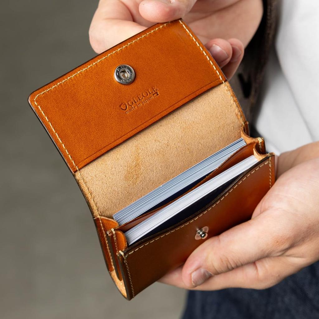 Greol Genuine Leather Business Card Pass Card Tochigi Brown Men's Holder, Case, Case, Leather,