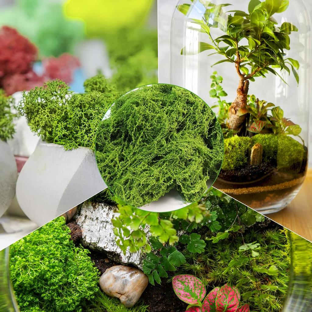 Fake Green Moss for Potted Plants Indoor, 5.3oz Artificial Moss for Crafts, Spanish Moss, Peat Moss, Sphagnum Moss for Plants, Faux Moss Decor for