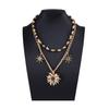 Personality Trend Retro Alloy Sunflower Pendant Double Stacked Necklace Casual Color Beaded Women's Accessories