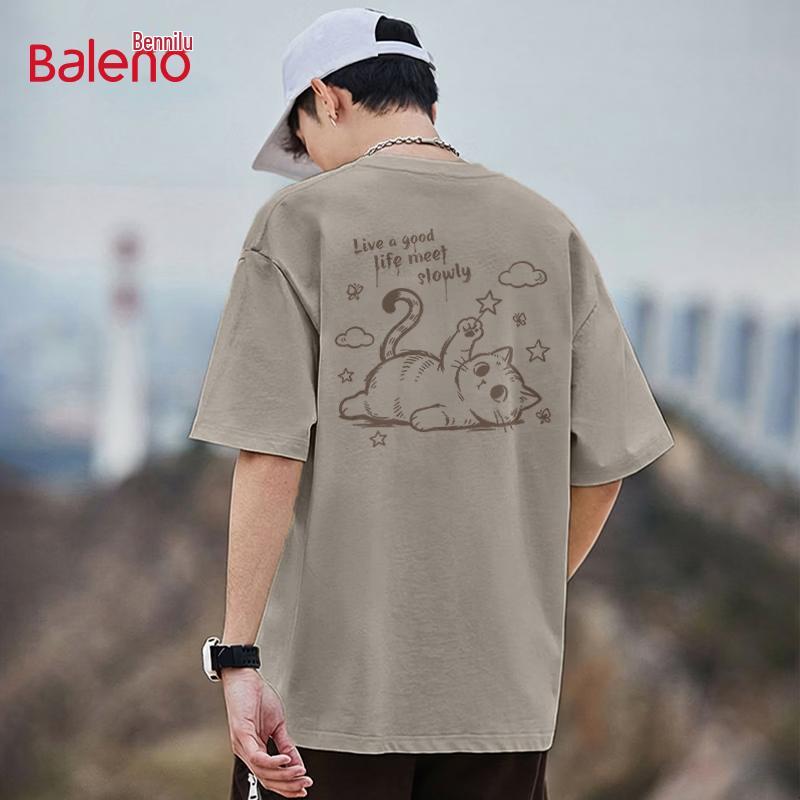 Baleno Men s BNL Cat Print Loose Fit Pure Cotton T-Shirt M