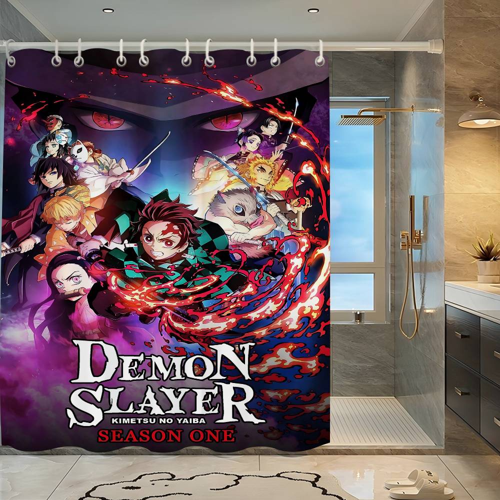 Anime Demon Slayer Shower Curtain - Water-Repellent And Leak-Resistant, Mold And Mildew Resistant For