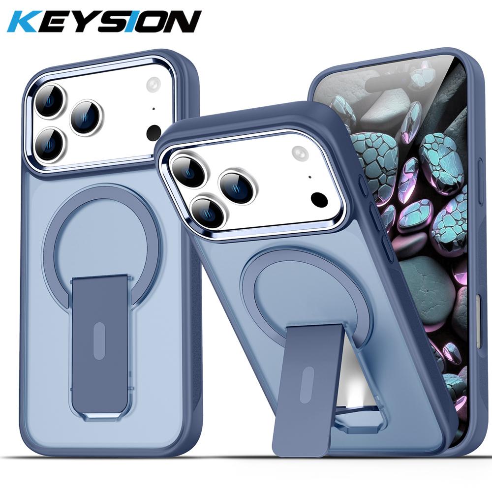 

KEYSION Противоударный матовый полупрозрачный чехол для MagSafe для iPhone 17 Pro Max 17 Air с подставкой, беспроводная зарядка, задняя крышка для телефона for iPhone 17 Pro Max синий