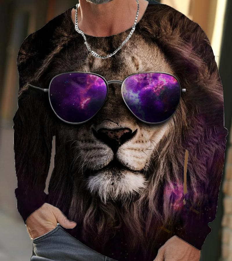 

Мужские футболки с длинным рукавом, длинная футболка с принтом льва и 3d принтом для мужчин, уличный пуловер с круглым вырезом, футболка большого размера, мужская модная одежда