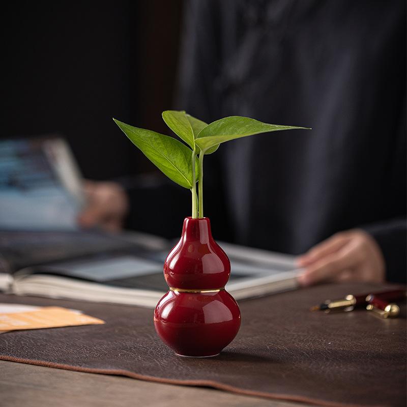 Chinese Style Wealth Attracting Gourd Ornament Dried Flower Arrangement Hydroponic Vase Ceramic Desktop Decoration Crafts