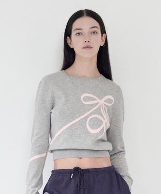 KIRSH Plain Ribbon Cherry Knit [Gray]