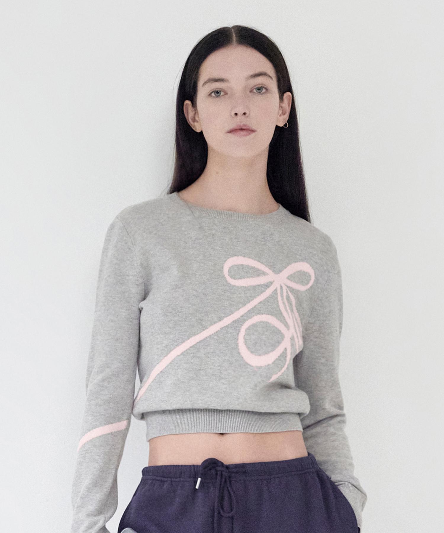Kirsh Plain Ribbon Cherry Knit [Gray] 2