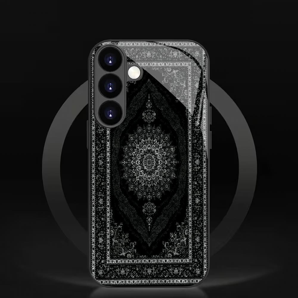 Black Persian tempered glass phone case suitable for Samsung Galaxy S26 S25 S24 S23 S22 S20 FE/Ultra/Plus anti drop back cover