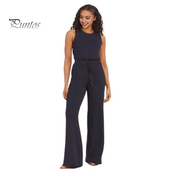 

Женский летний комбинезон с круглым вырезом без рукавов на шнурке с высокой эластичной резинкой на талии Сплошной цвет Wde Leg Мягкий дышащий спортивный комбинезон на каждый день L темно-синий