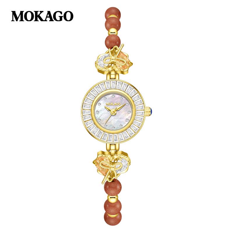 Mokaga Women's Quartz Bracelet Watch with Mother-of-Pearl, Diamonds, Bow Knot, and Waterproof Design