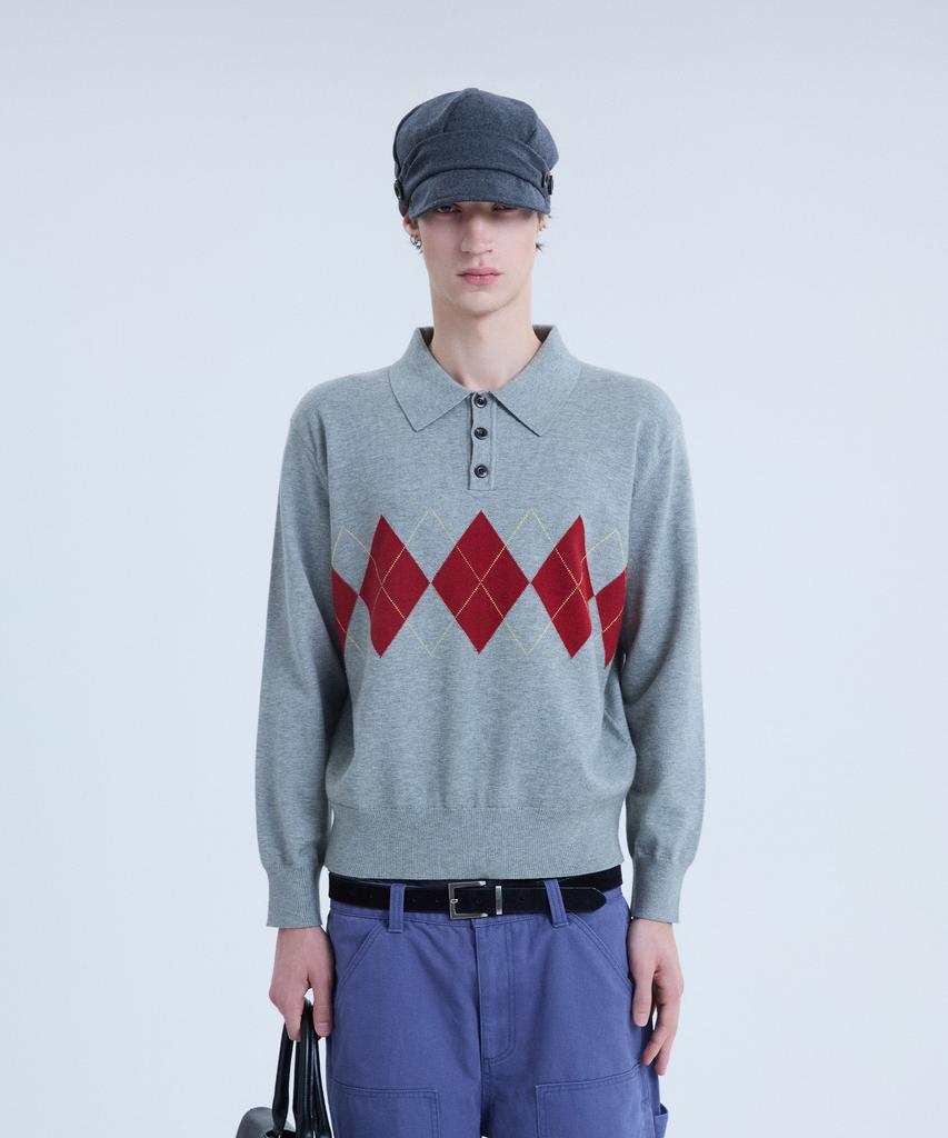 NOISE Argyle Crop Collar Knit_[Melange Gray]