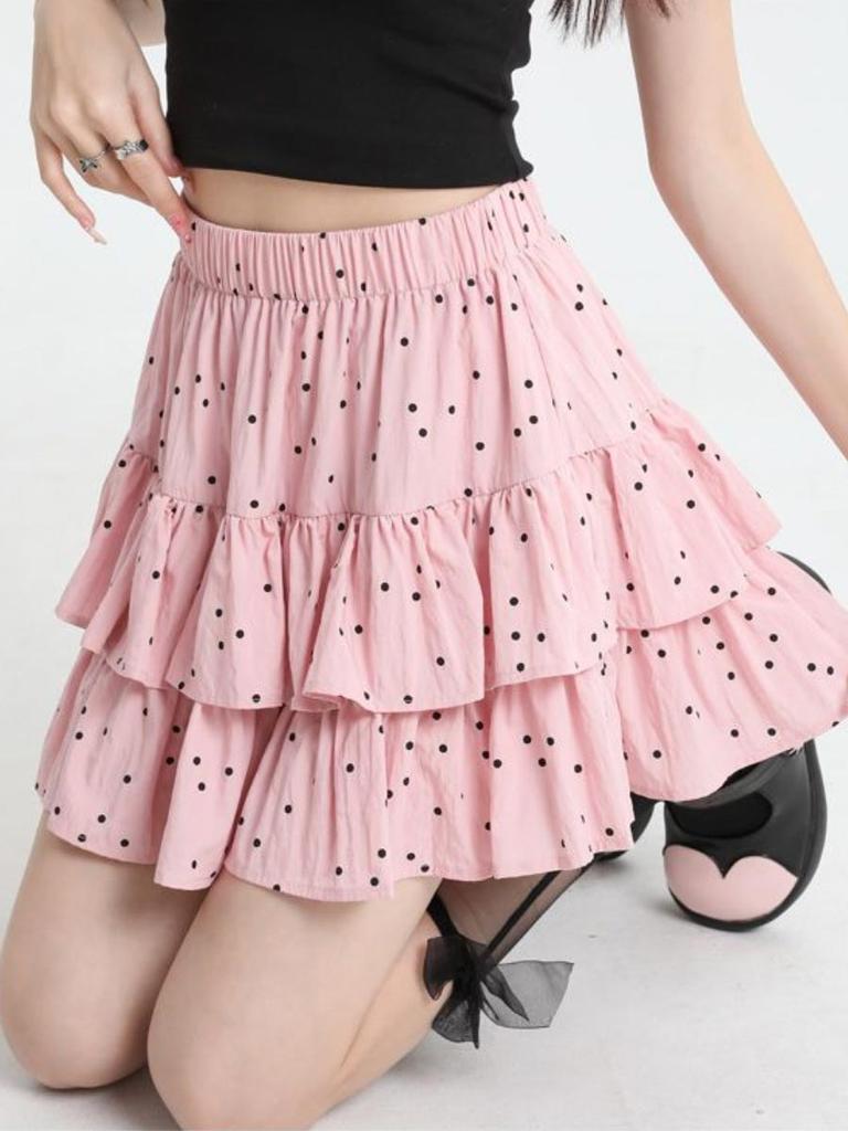Women's Pleated A-line Skirt White Ruffles Elastic Waist Slim Thin Casual Cute Sweet Cake Skirts Summer Clothing Y2k