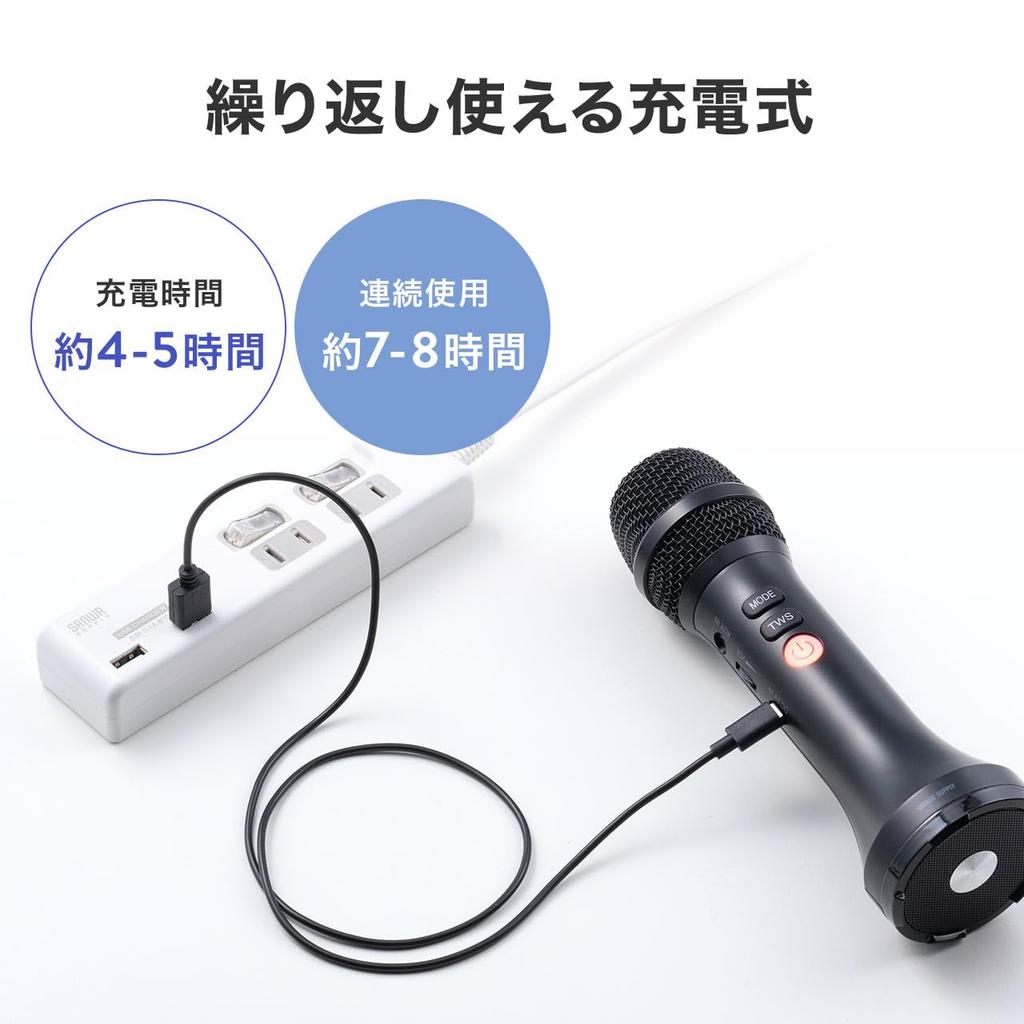 Sanwa Direct 400-SP111 Compact Integrated Speaker and Microphone with Bluetooth, 15W, Lightweight (300g), Includes Strap, Rechargeable