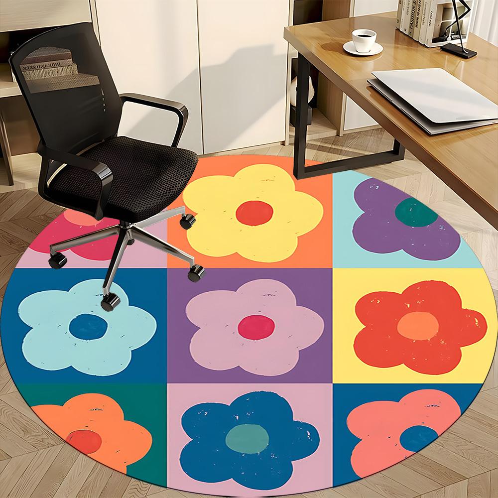 1PC Floral Pattern Office Round Area Rug, Mat Suitable For Office, Under Office Chairs Bedroom Living Room Home Decor, Room Deco