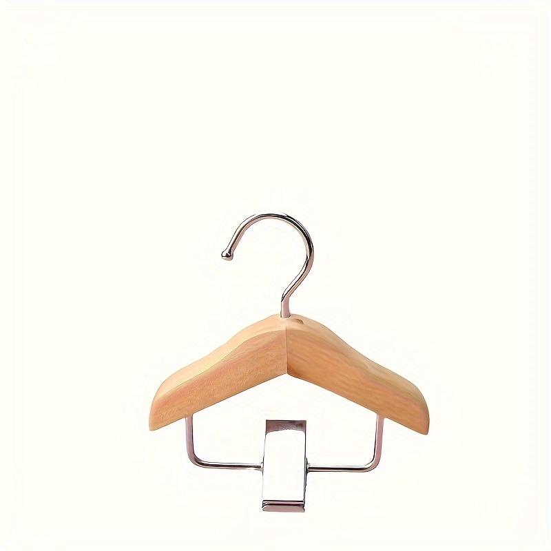 3PCS Mini Wooden Clothes Hangers with Stainless Steel Clips - Pet Apparel & Accessories Hanging Storage Rack, Polished Finish, Space-Saving Design