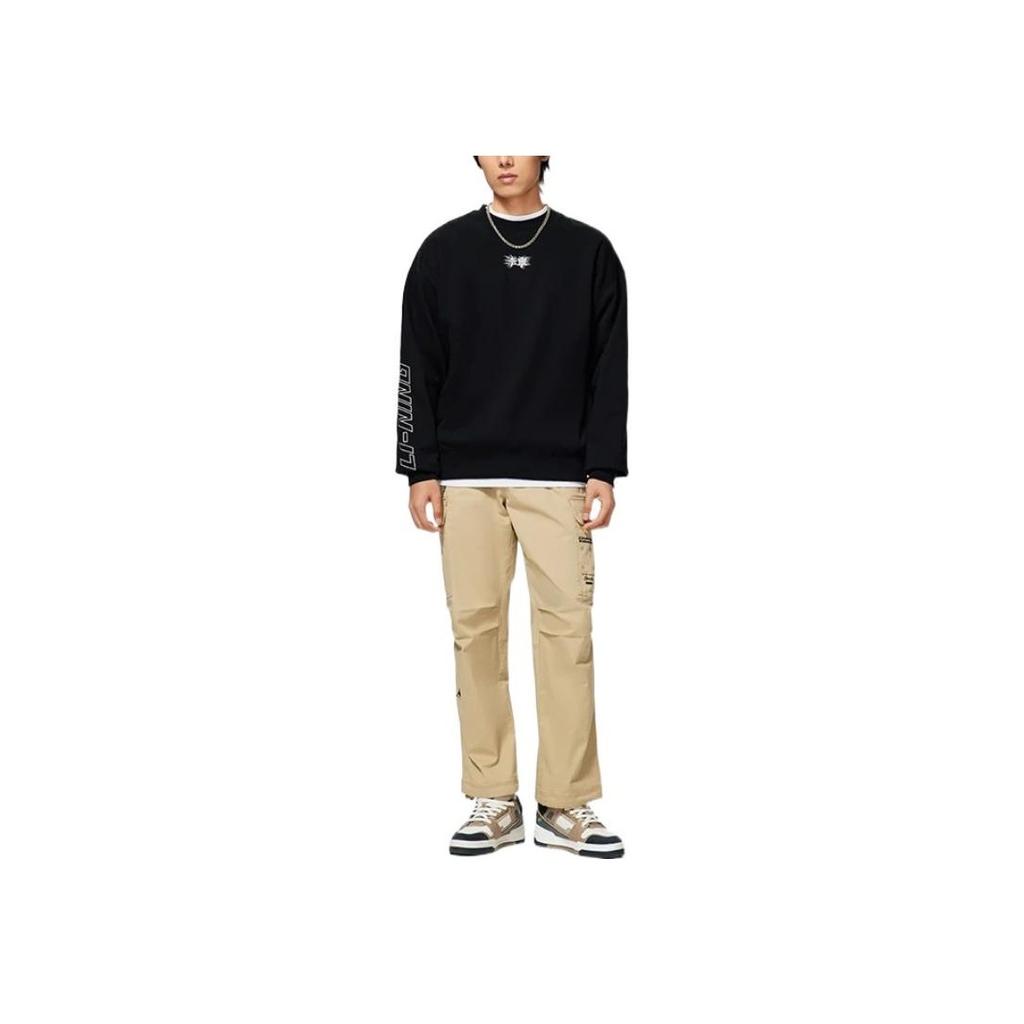 Li-Ning Trendy Sportswear Series Chinese Character Print Crew Neck Pullover Sweatshirt Unisex Tops Black AWDSB23-4