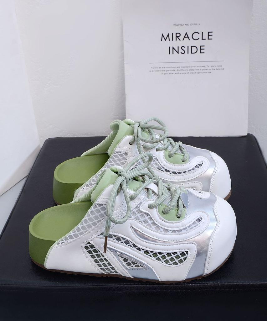 Muffin thick bottom mesh breathable bag head half slippers women's summer wear 2025 new one-pedal lazy ugly cute sandals