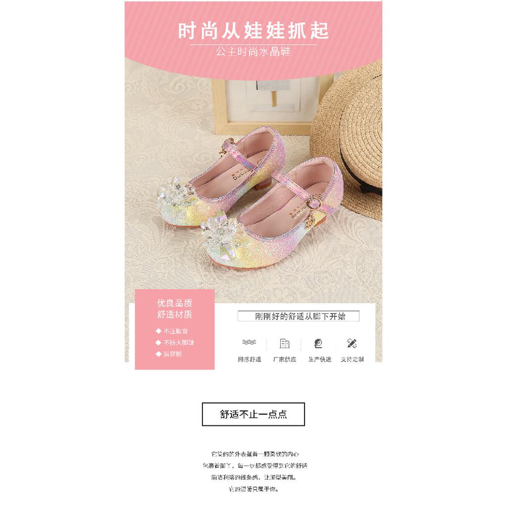 Girls' High Heels Spring and Autumn New Style Little Girls' Crystal Leather Shoes Children's Princess Shoes for Big Kids Catwalk Soft Sole Kids'