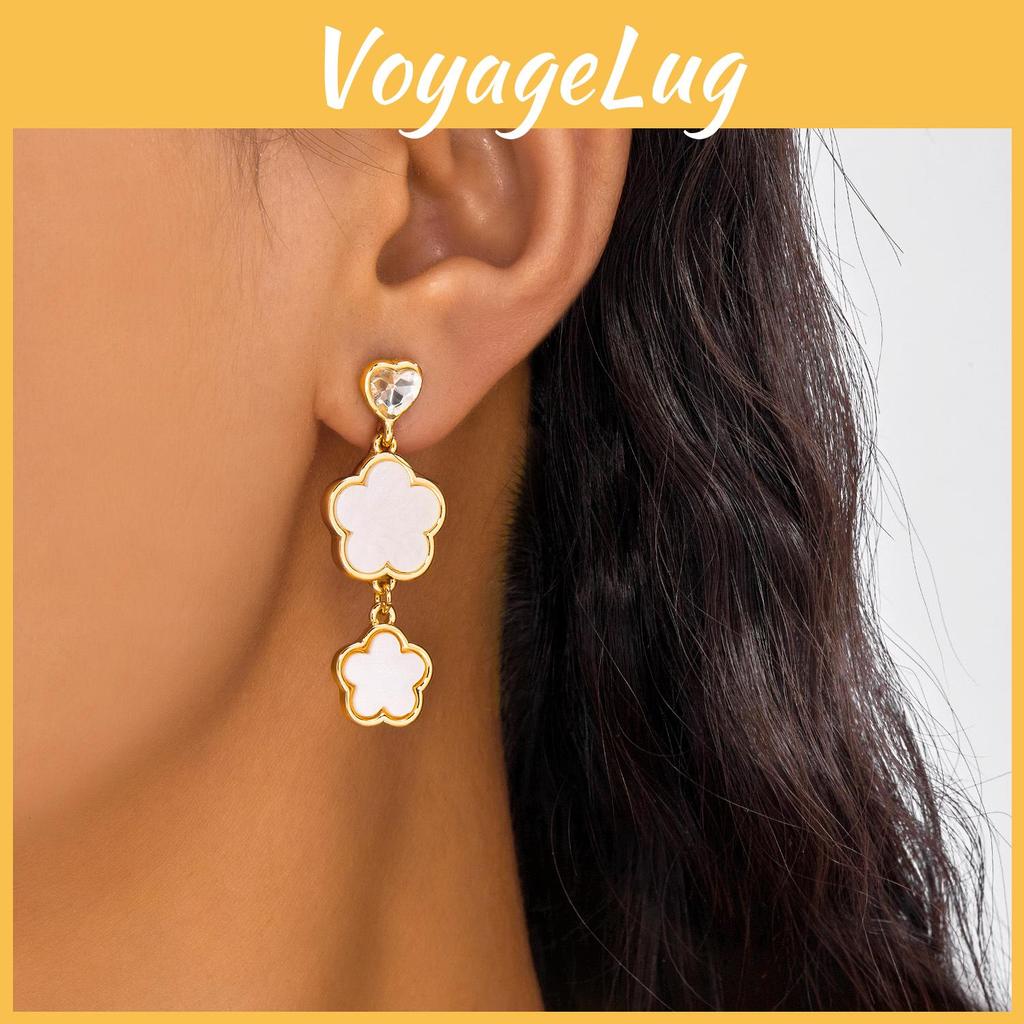 Four Leaf Clover Earrings Alloy Geometric Heart Design For Women