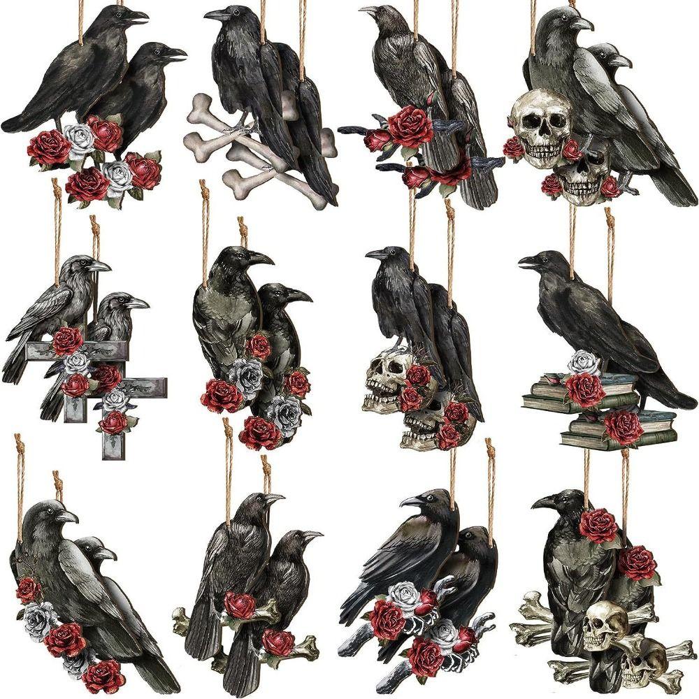Glitter Wooden Sign Crow Decoration Spooky Halloween Wooden Hanging  Yard