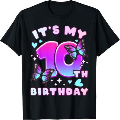 10. Geburtstag, Mädchen 10 Jahre, Schmetterlinge und Zahl 10 T-Shirt