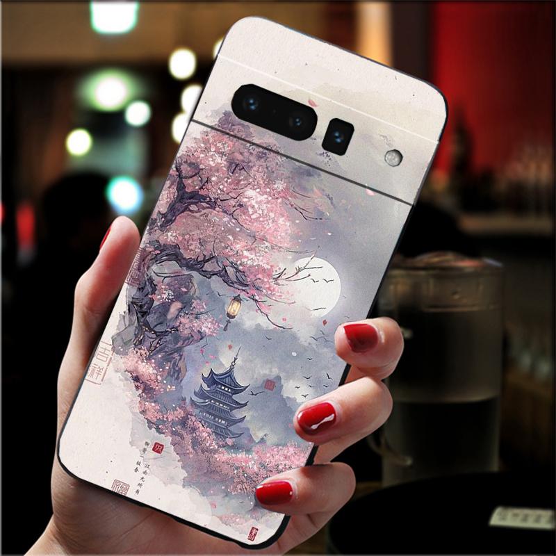 Phone Case For Google Pixel 10 Pro 9 Pro XL 9A 8 7 6 Pro Pixel 8A 7A 6A Pixel 8 7 6 5 Japan Sceneary Cherry Flower Mountain
