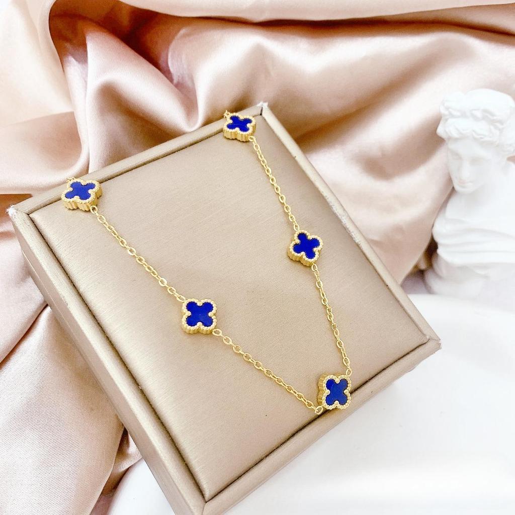 Light Luxury Double-Sided Four-Leaf Clover 5 Flowers Necklace New Titanium Steel Collarbone Chain Women's High-Class Feeling Necklace
