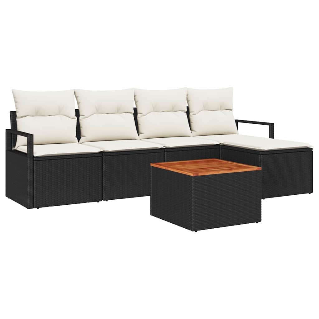 Garden Sofa Set with Cushions 6 pcs Black Poly Rattan