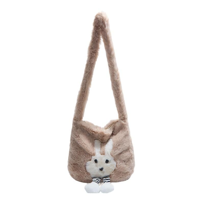Plush bag crossbody bag large capacity women's new commuting high-end shoulder bag cartoon tote bag student commuter bag