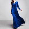 Women's And Winter Gold Velvet V-Neck Solid Color Long-Sleeved Party Dress
