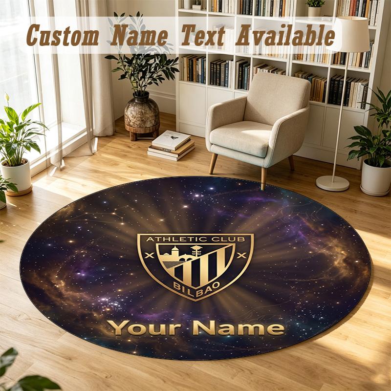 Round Rug Custom NameAthletic Bilbao Football Pattern Non Slip Carpet Home Floor Decor