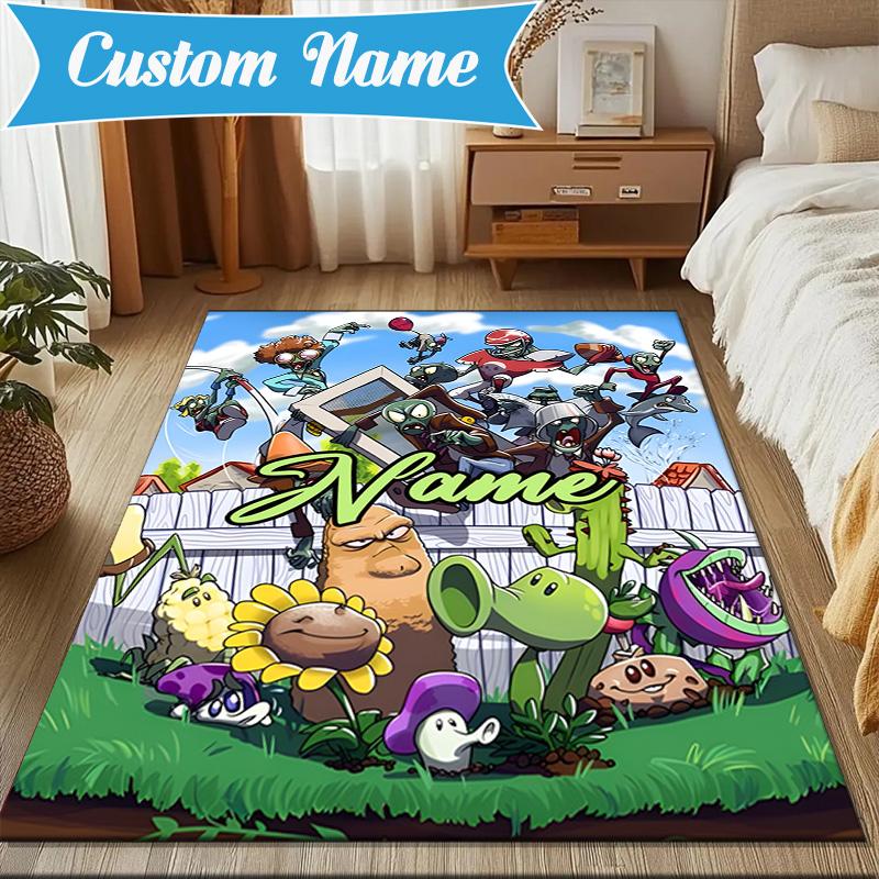 Custom Name Zombies Invasion Galactic Heroes Rug for Living Room, Game Rooms, Office, Bedroom, Floor Mat Playful Design, fan gifts Christmas decor