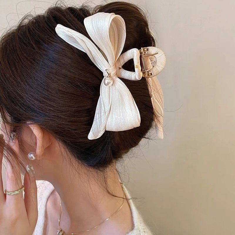 1pc Wrinkled Bow Clip, Large New Autumn Elegant Hair Clip, Women's Back of the Head Super Fairy Shark Clip