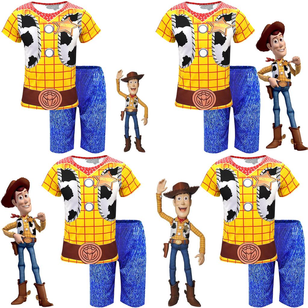 Adorable Toy Story 4 Kids Boys Woody Cosplay Short Sleeve T-shirt And Shorts Set