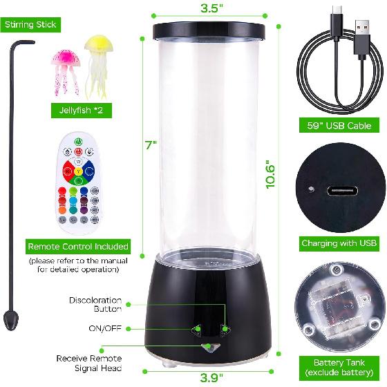 JSOT Jellyfish Lamp - Jelly Fish Decor Lamp 16 Colorful Changing with 4 Light Modes for Christmas, Jellyfish Nights Light with Remote Control