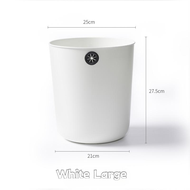 Minimalist White Round Trash Can No Lid With Round Hole For Securing Trash Bag Waste Paper Basket Living Room Household Use