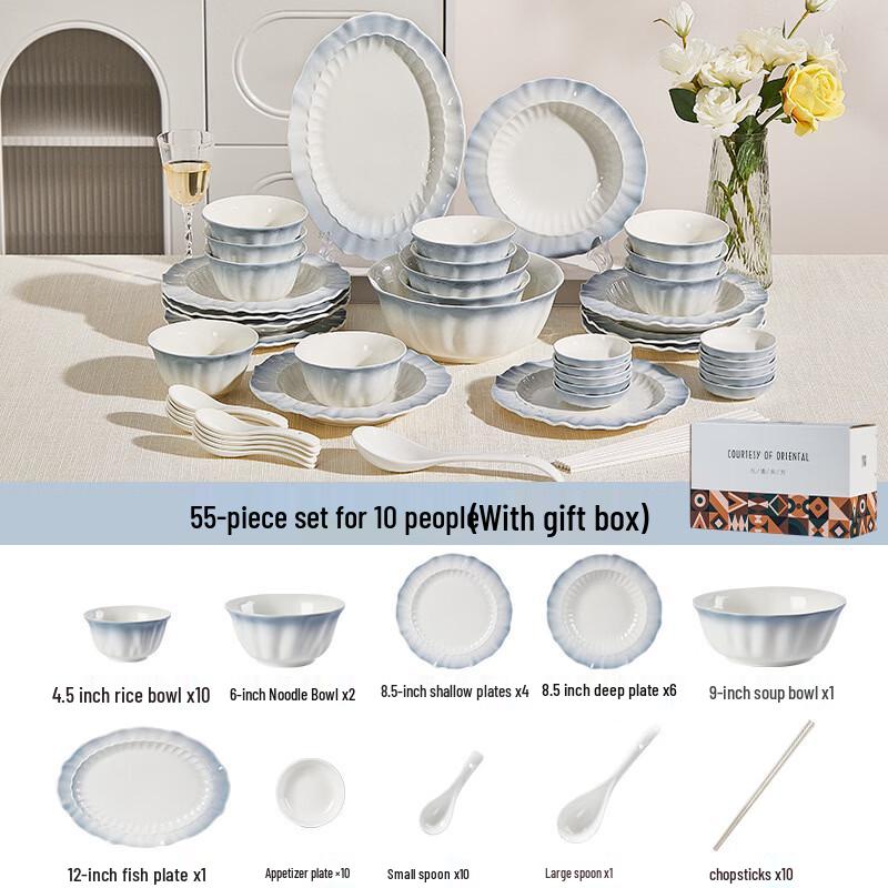 Ru Han 55-Piece Underglaze French Tableware Set