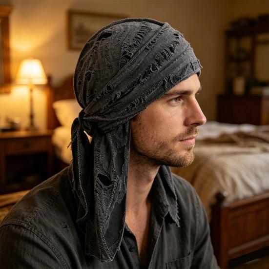 Cappello Pirata Traspirante, Fascia per la Testa Vintage con Strappi e Nastro Regolabile, Cappello Bandana in Tessuto Lavato Stile Streetwear per Uomini Donne