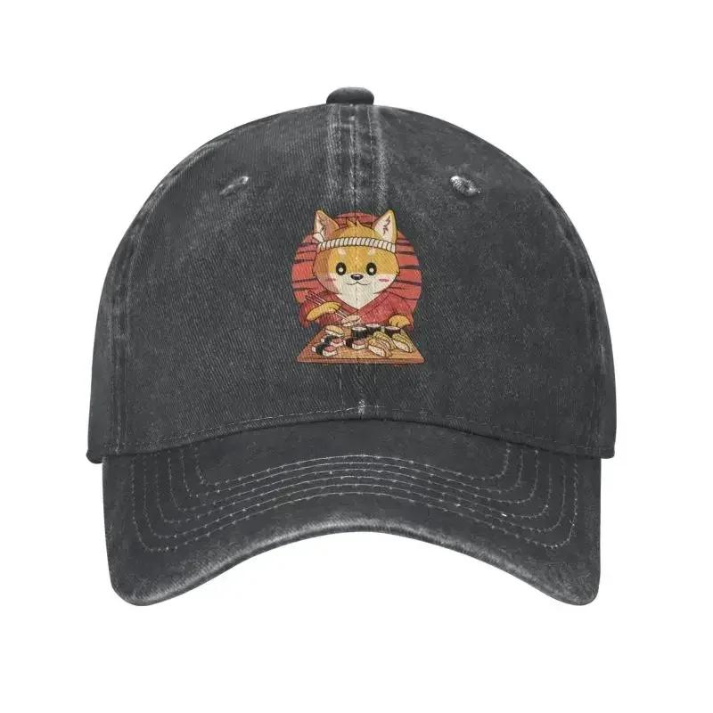 Custom Cotton Kawaii Shiba Inu Dog Baseball Cap for Men Women Breathable Funny Eating Japanese Sushi Anime Dad Hat Sports