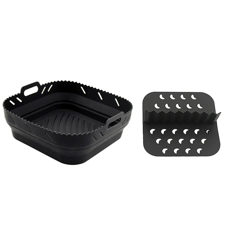 Air Fryer Silicone Basket Plate Square Reusable Air Fryer Cooking Accessories Foldable 20Cm/22Cm Airfryer Tool Baking Molds