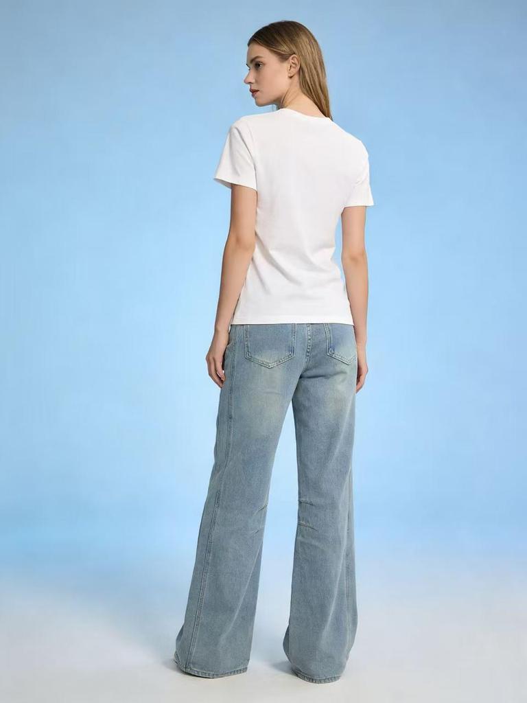 European and American Retro Women's Wide-Leg Mid-Waist Jeans