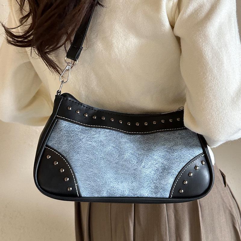 Niche Textured Underarm Bag for Women In Autumn and Winter Fashion High-end Versatile Shoulder Bag Denim Canvas Handbag