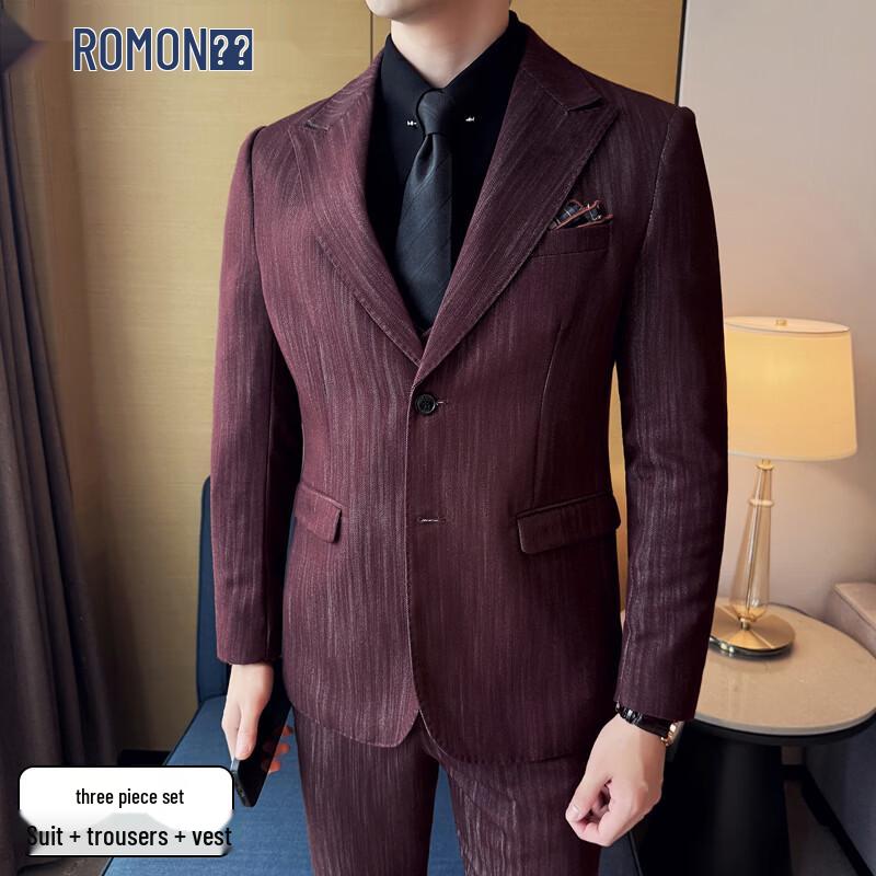 

ROMON Men s Business Striped 3-Piece Suit Set 5XL
