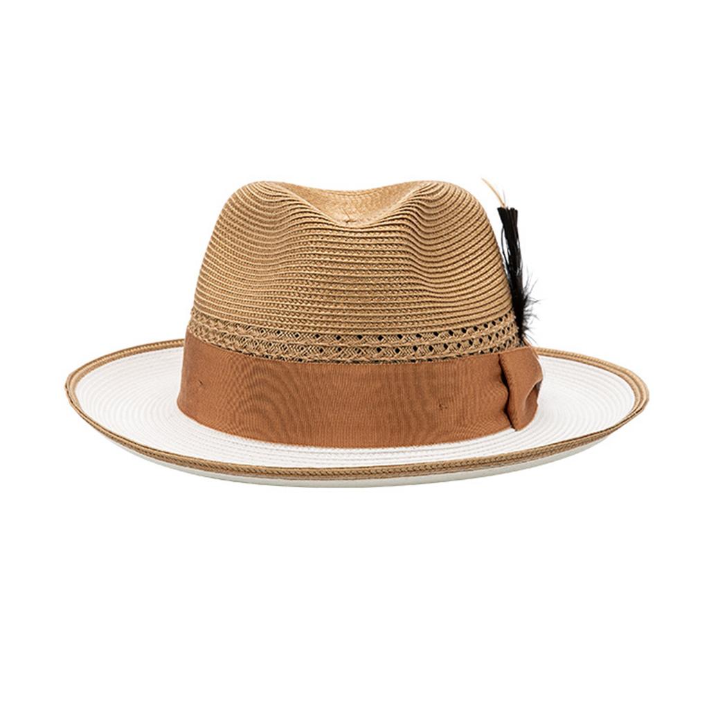 Elegant Raffia Panama Hat With Feather Detail Unisex Foldable Travel Accessory For Beach Party